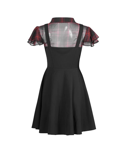 Women's Black & Red Plaid Skull Button Mini Dress – XS–4XL