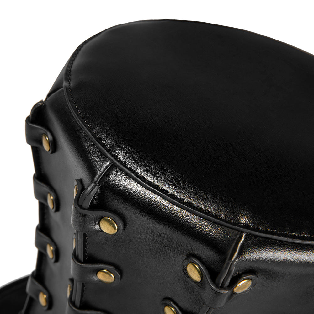Gothic Steampunk Top Hat – Faux Leather with Gold Rivets