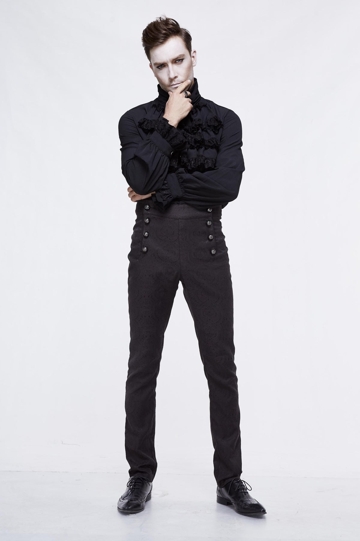 Men's Gothic Vampire Slim-Fit Trousers – Ornate Buttons