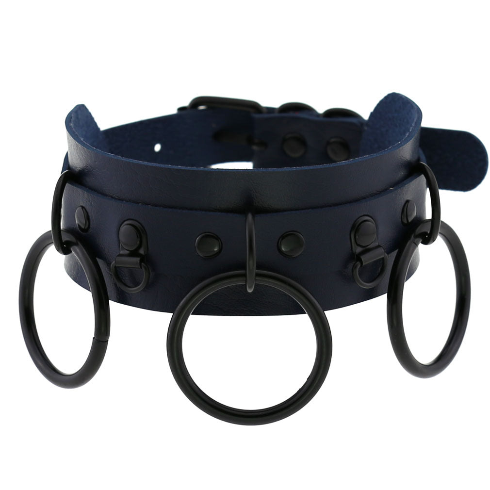 Triple O-Ring Faux Leather Choker – 16 Colours