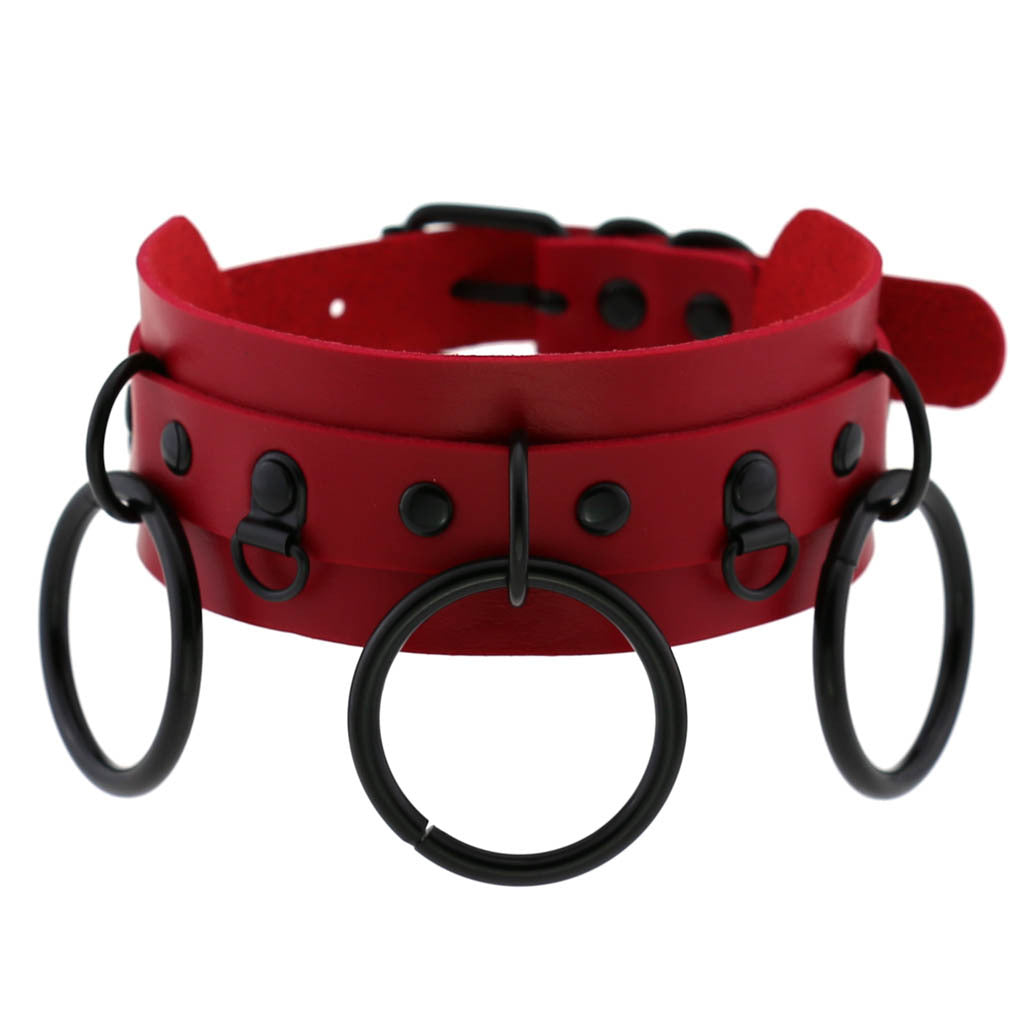 Triple O-Ring Faux Leather Choker – 16 Colours