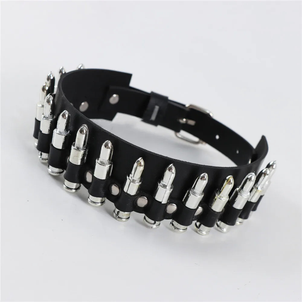 Black Gothic Bullet-Style PU Leather Choker