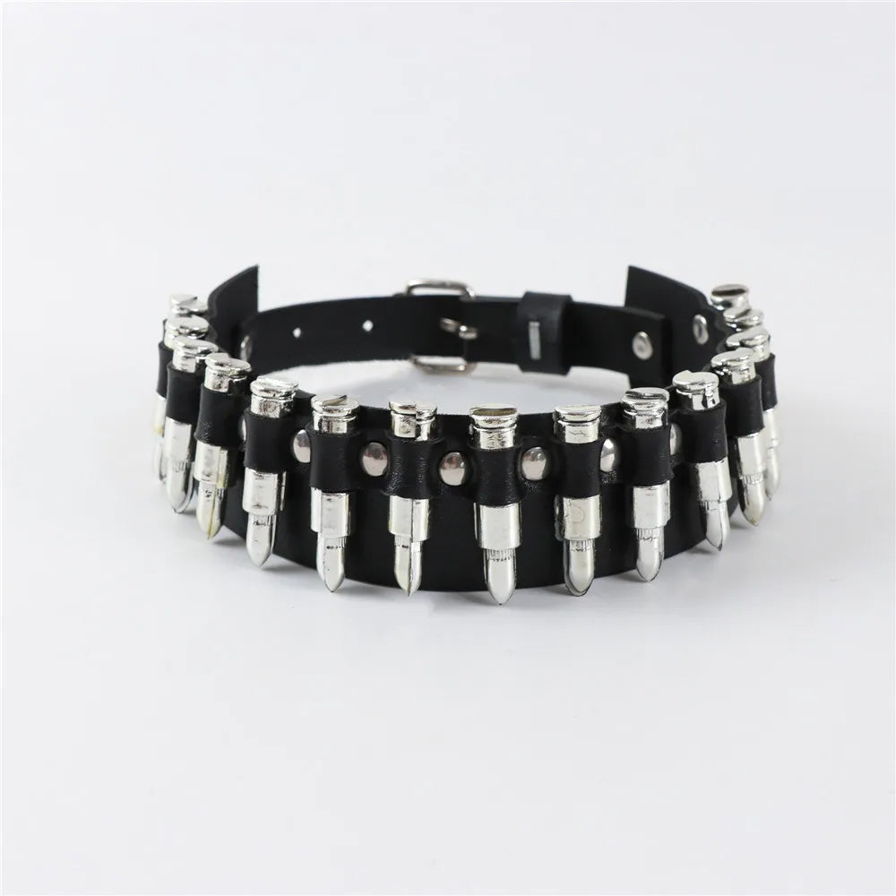 Black Gothic Bullet-Style PU Leather Choker