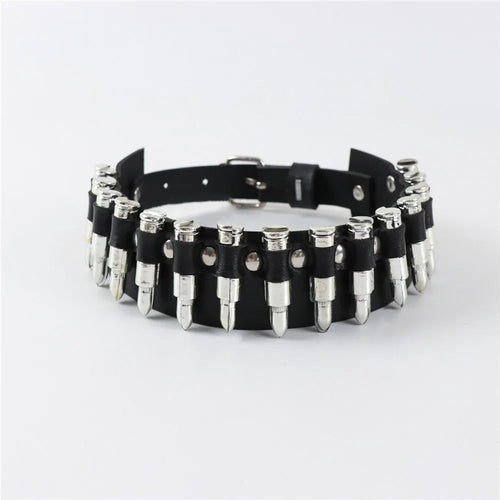 Black Gothic Bullet-Style PU Leather Choker