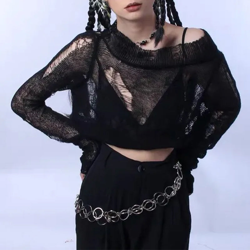 Women's Gothic Cropped Long Sleeve Top