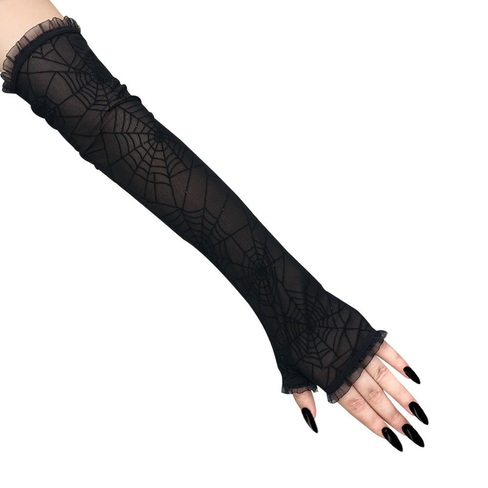 Women's Long Spider Web Fingerless Gloves
