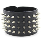 Black Gothic Four-Row Spiked Cuff Bracelet – 22.5cm
