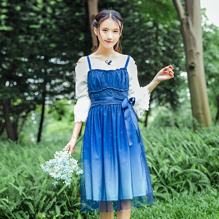 Women's Blue Starry Night Dress – Mini or Maxi, S–L