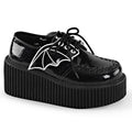 Women's Black Glitter Creeper Shoes with Bat Wings