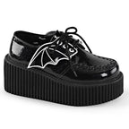 Women's Black Glitter Creeper Shoes with Bat Wings