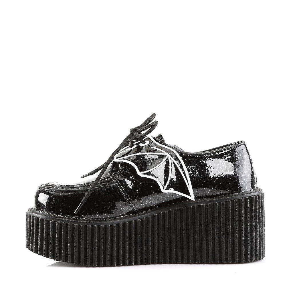 Women's Black Glitter Creeper Shoes with Bat Wings