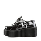 Women's Black Glitter Creeper Shoes with Bat Wings