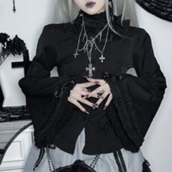 Women's Black Gothic Blouse – S–XL