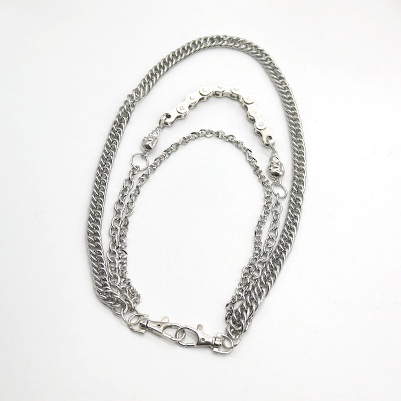 Gothic Triple-Layer Skull Belt Chain – Silver