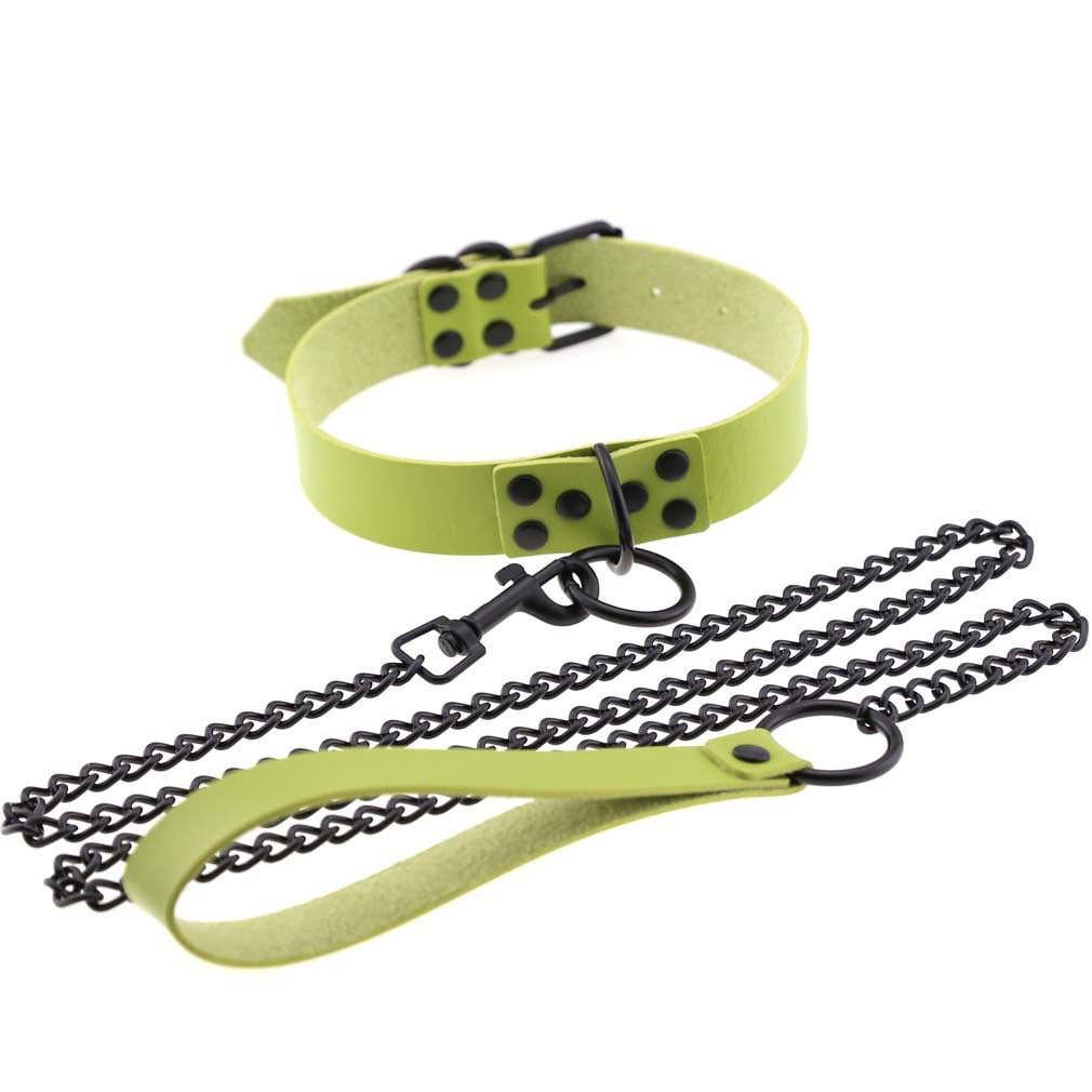 O-Ring Faux Leather Choker with Detachable Chain – 15 Colours