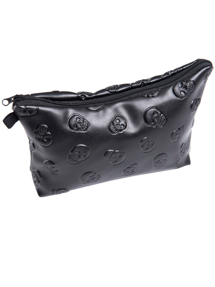 Black Mini Skull Faux Leather Makeup Bag