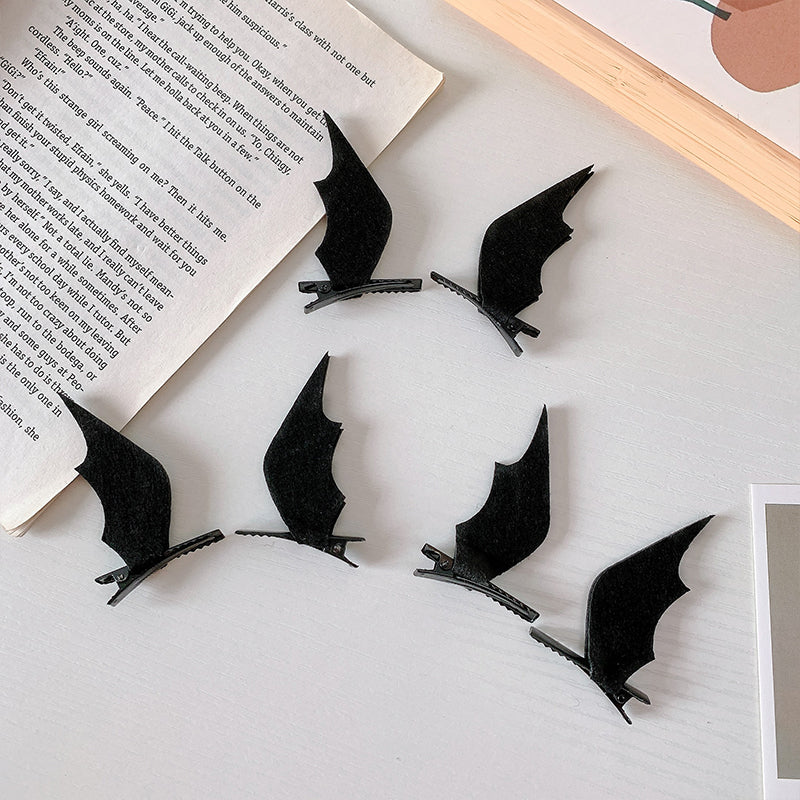 Black Bat Wing Hair Clips – Pair