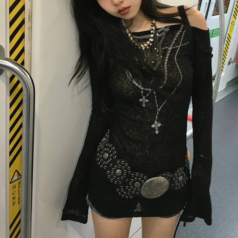 Women's Gothic Long Sleeve Top – Black