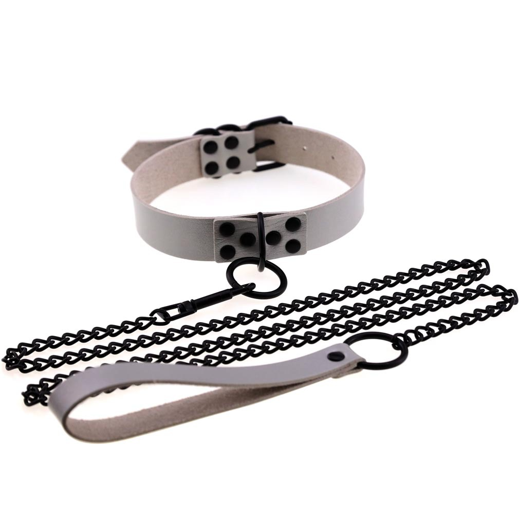 O-Ring Faux Leather Choker with Detachable Chain – 15 Colours