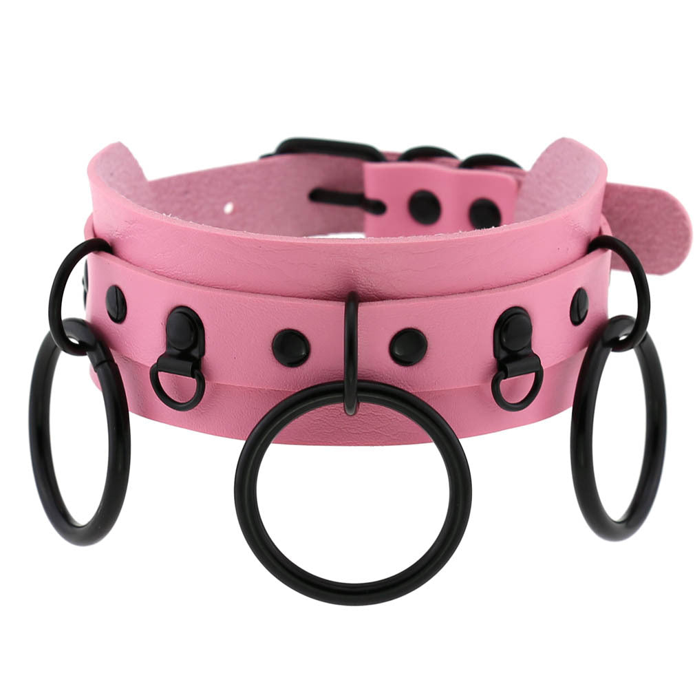 Triple O-Ring Faux Leather Choker – 16 Colours