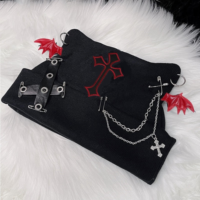 Women's Gothic Beanie – Black, Red & Silver