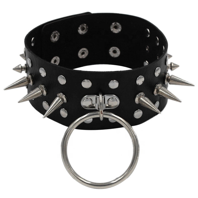 Black Spiked O-Ring Faux Leather Choker