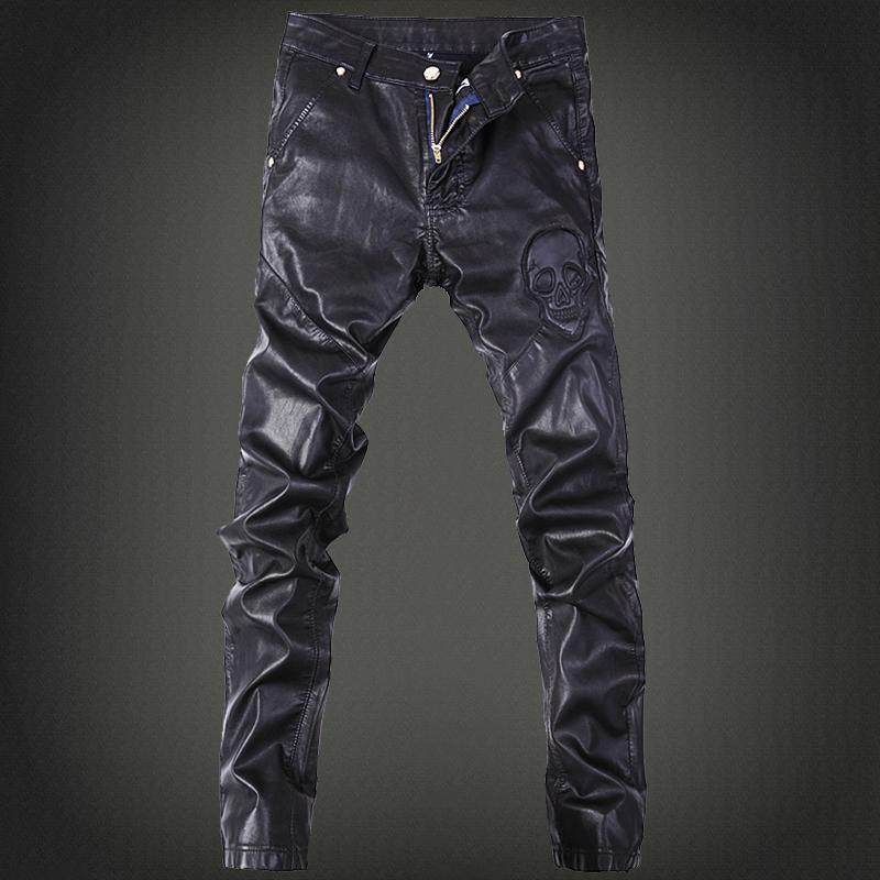Men's Gothic Skull Pants – Faux Leather Detail