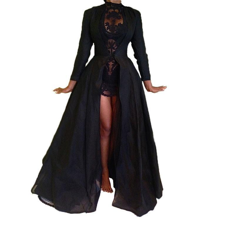 Women's Black Sheer Lace-Style Long Dress – S–L