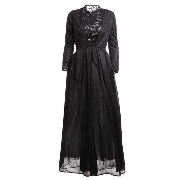 Women's Black Sheer Lace-Style Long Dress – S–L