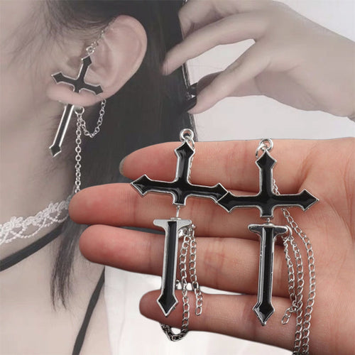 Black Metal Cross Earrings