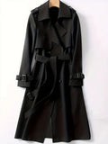 Women's Black Double-Breasted Long Trench Coat – S–XXL