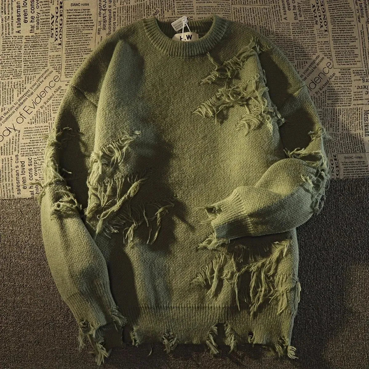 Distressed Fringed Knit Sweater