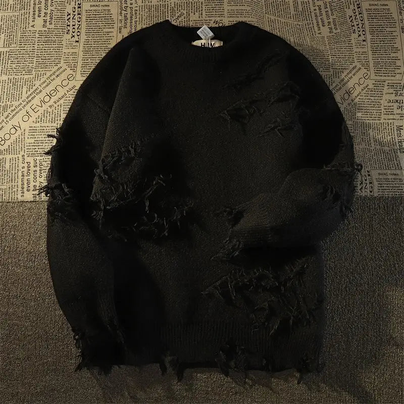 Distressed Fringed Knit Sweater