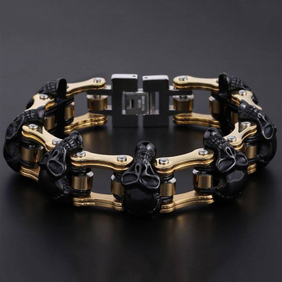 Men's Gothic Skull Link Bracelet – 316L Stainless Steel