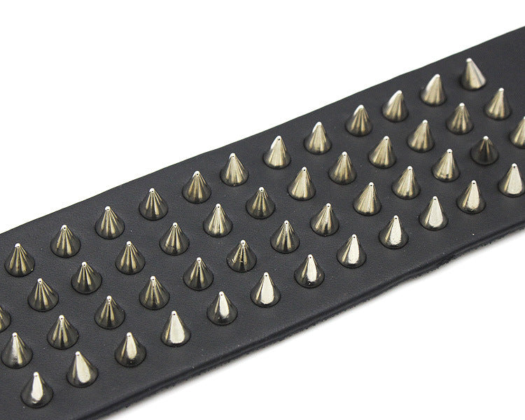 Black Gothic Four-Row Spiked Cuff Bracelet – 22.5cm