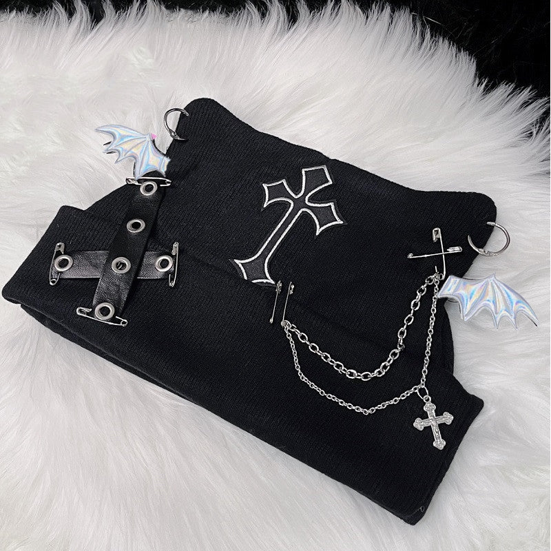 Women's Gothic Beanie – Black, Red & Silver