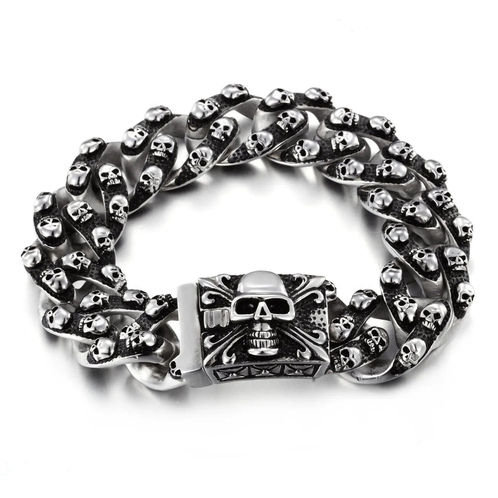Men's Gothic Skull & Cross Chain Bracelet – 22cm