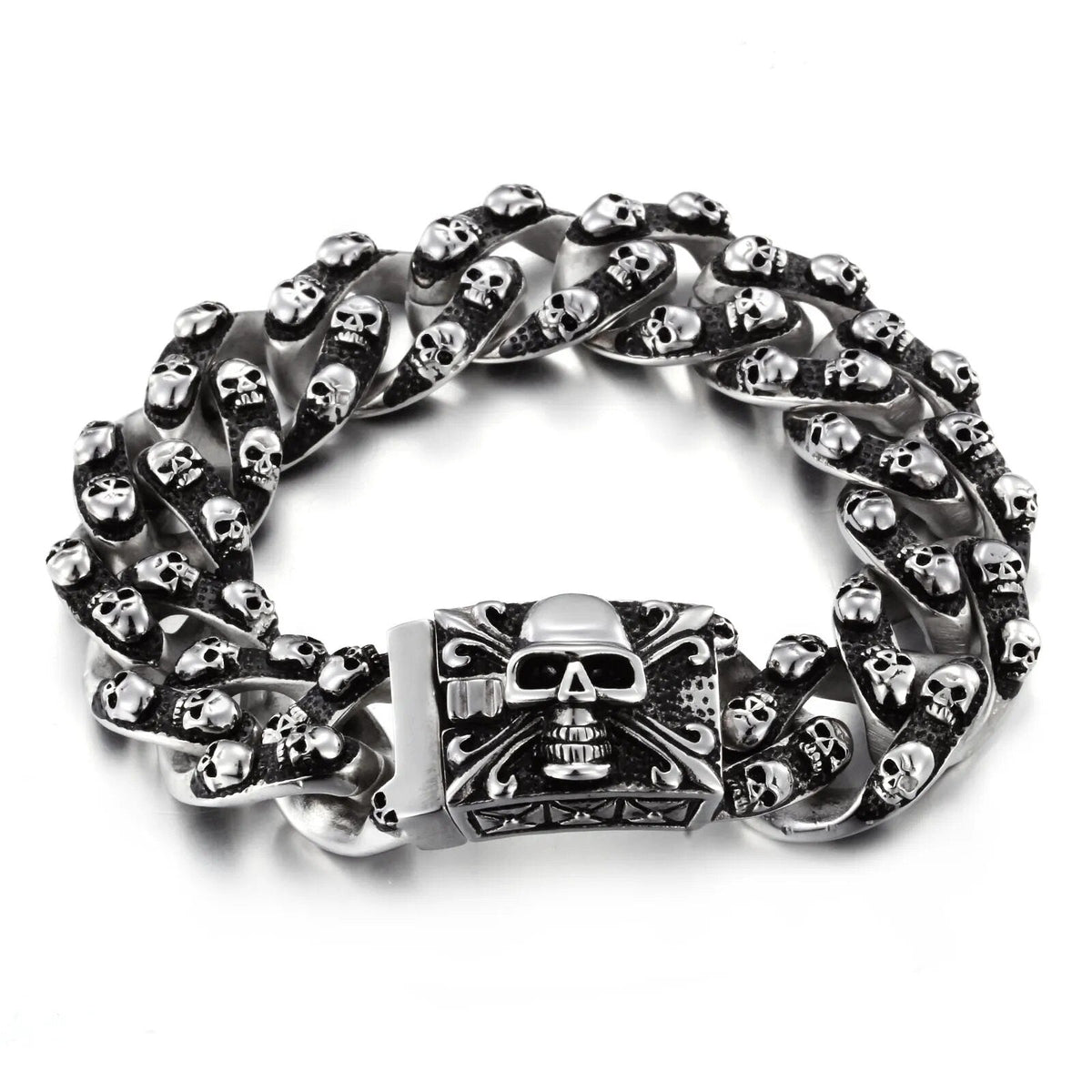 Men's Gothic Skull & Cross Chain Bracelet – 22cm