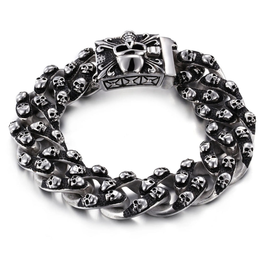 Men's Gothic Skull & Cross Chain Bracelet – 22cm