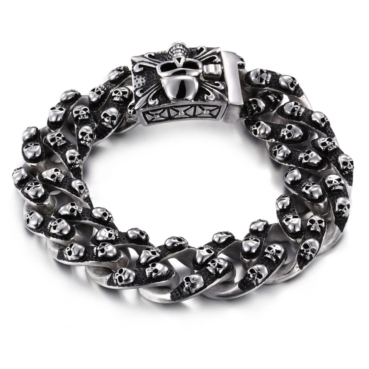 Men's Gothic Skull & Cross Chain Bracelet – 22cm