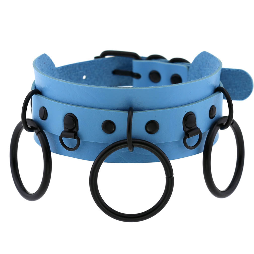Triple O-Ring Faux Leather Choker – 16 Colours