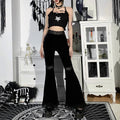 Women's Black Lace High-Waist Flared Trousers – S–L