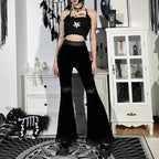 Women's Black Lace High-Waist Flared Trousers – S–L