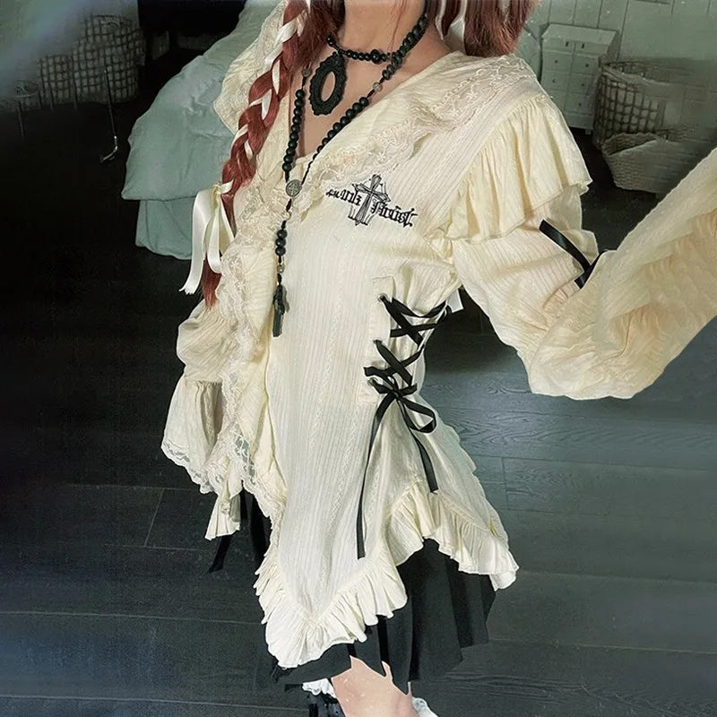 Women's White Lolita Blouse – S–L
