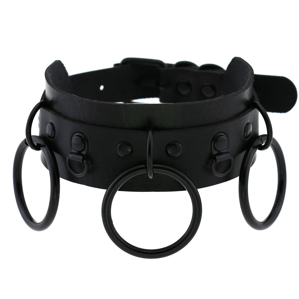 Triple O-Ring Faux Leather Choker – 16 Colours