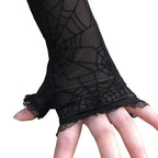 Women's Long Spider Web Fingerless Gloves