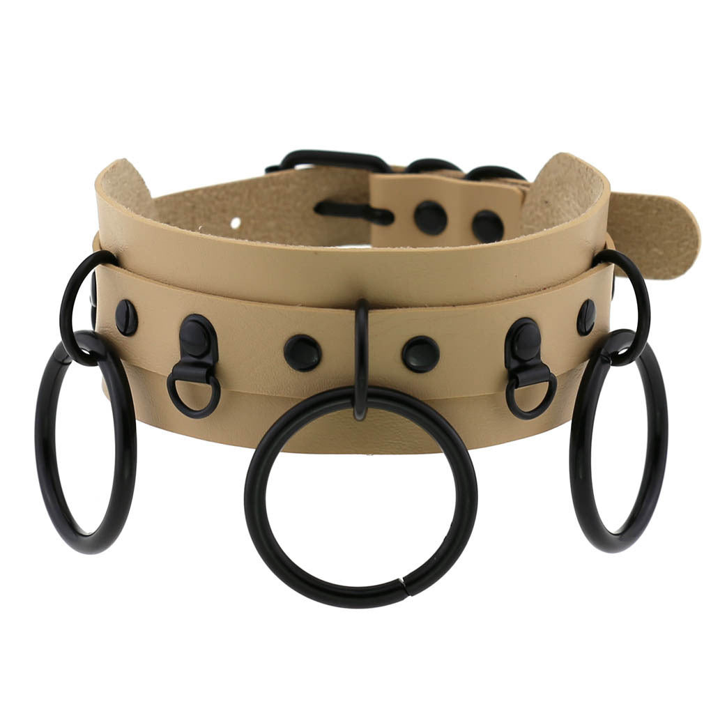 Triple O-Ring Faux Leather Choker – 16 Colours