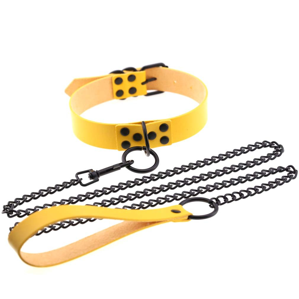 O-Ring Faux Leather Choker with Detachable Chain – 15 Colours