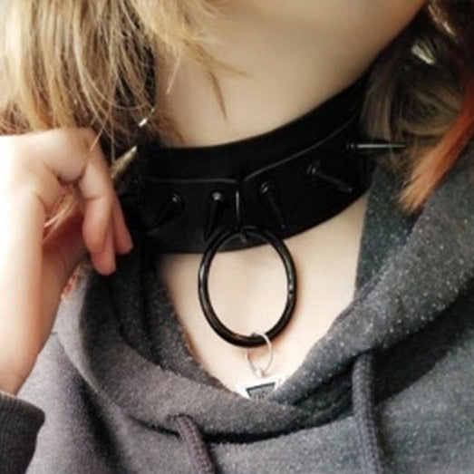 Black Matte Spiked O-Ring Choker – Adjustable