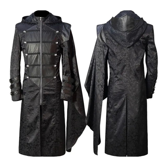 Men's Long Faux Leather Coat – Black